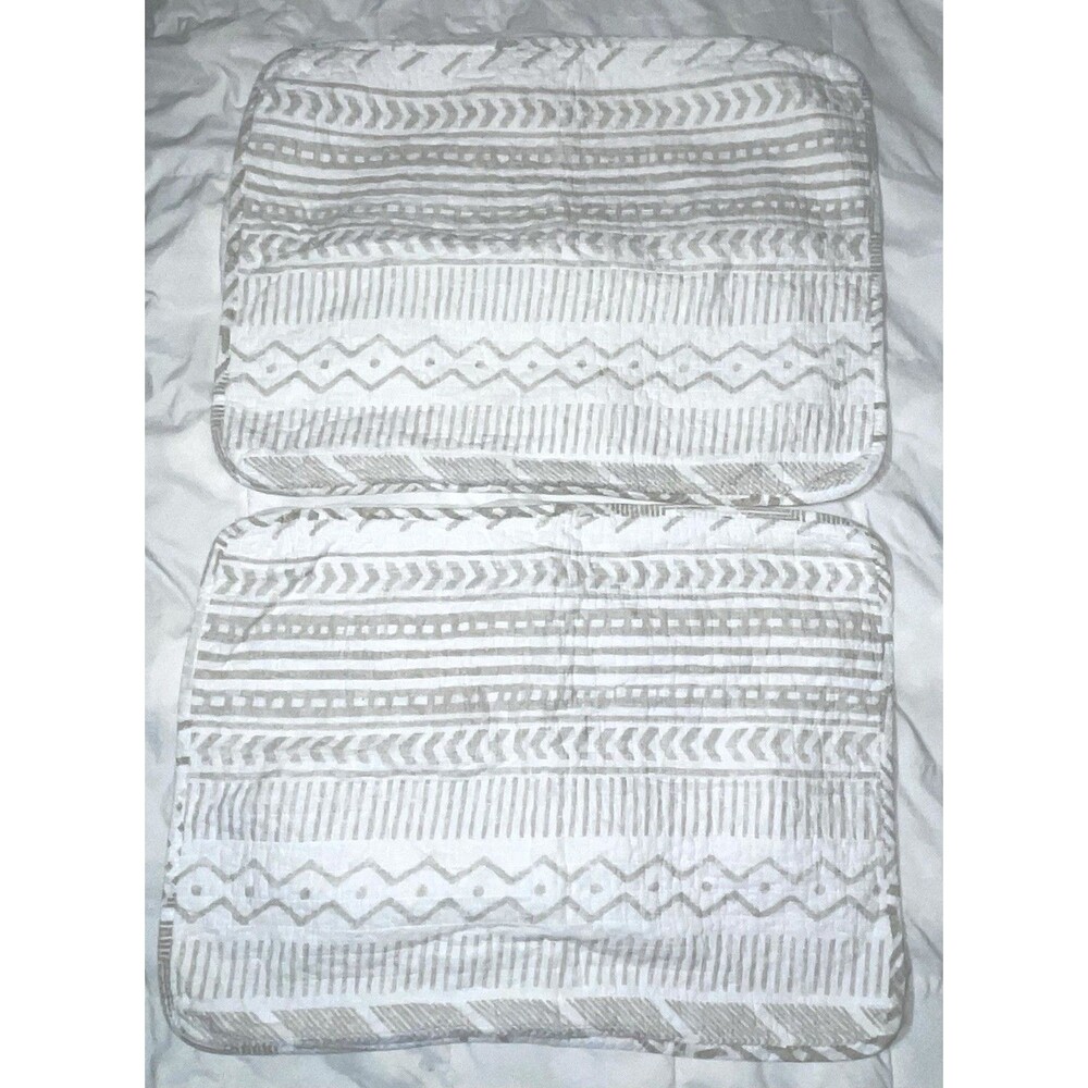 Lush Decor Quilted Cotton Pillow Sham Set Taupe White Boho Tribal geo Standard